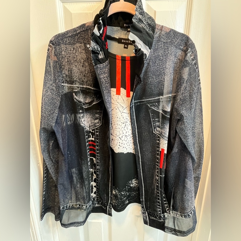 NWT Damee Black and Red Graphic Jacket and Tank Set Size XL